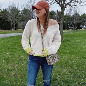 Madewell Cream and Green Sweater